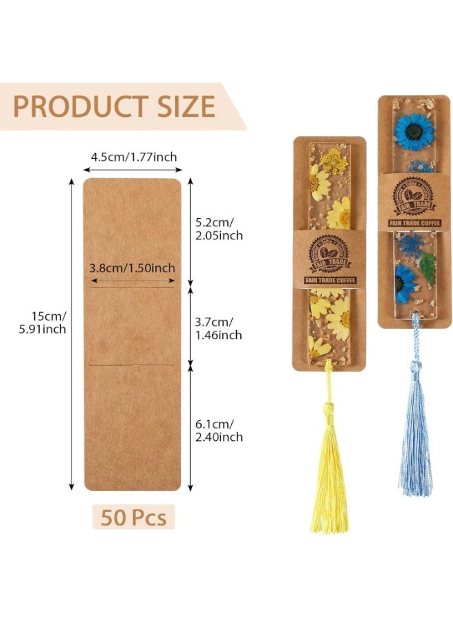 FAYET 50 Pack Kraft Bookmark Holders, 5.9×1.8 in Blank DIY Bookmark Display Cards/Sleeves for Resin Bookmarks, Small Business Packaging, Party Favor Gift Wrapping, Craft and Jewelry Display - Image 2